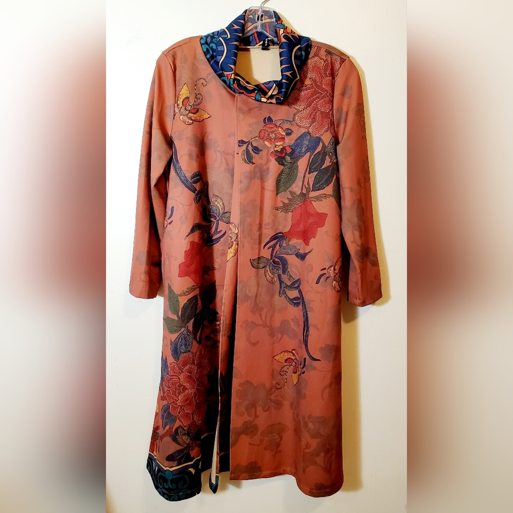 Retro Cheongsam Long Sleeve Turtleneck Cloak Dress with Pockets Size Large